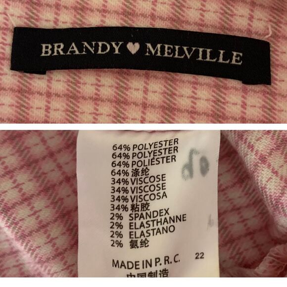 Brandy Melville Pink Gingham Plaid Mini Skirt Side Slit Y2K Preppy - Picture 2 of 8